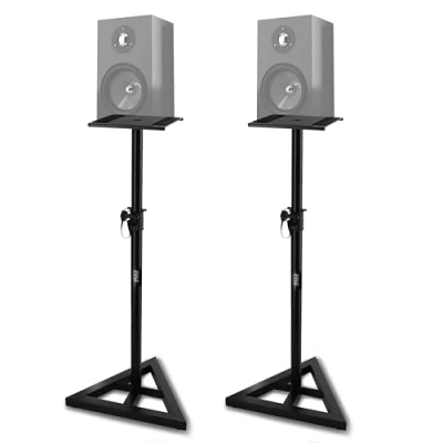 Afbeelding van Pyle Dubbele luidsprekerstandaard, monitorstandaard, Play 1 in 3 houder, statief met verstelbare hoogte van 66 cm tot 132 cm, driehoekige basis vloerpinnen, 23 vierkant platform,