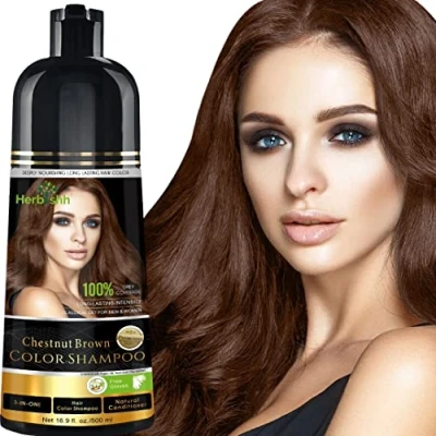 Afbeelding van Herbishh Hair Color Shampoo voor grijs haar haarkleurshampoo haarkleuring in enkele minuten houdbaarheid tot 2 3 weken 500 ml 1 (bruin)