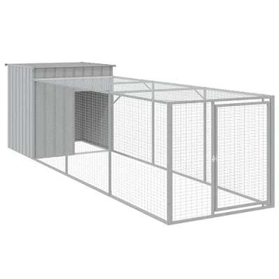 Afbeelding van vidaXL Kippenhok met ren 110x405x110 cm staal lichtgrijs