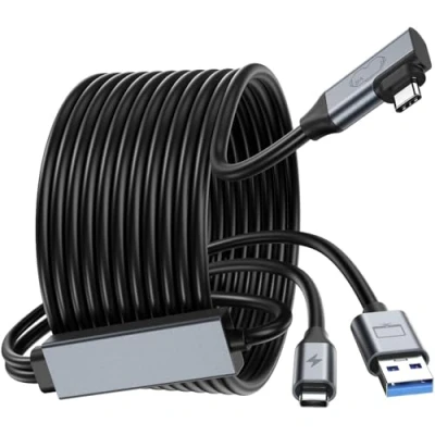 Afbeelding van GlasFlength Verbindingskabel met 5 m oplaadaansluiting, compatibel Oculus Meta Quest 3s, 3 2 1 Pro en Pico 4, PC Steam VR, High Speed USB C datakabel 2,5 Gbps