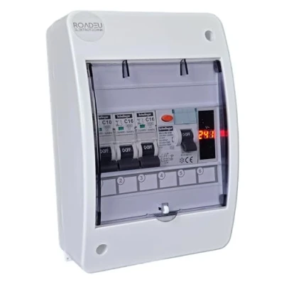 Afbeelding van RoadEu stroomonderbreker 230 V stroomverdeler Compleet met spanningsindicator Fi 1P installatieautomaat 16A en 10A &quot;C&quot; in opbouwverdeelkast