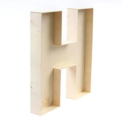 Afbeelding van Handgemaakte letter H van ruw hout om te vullen