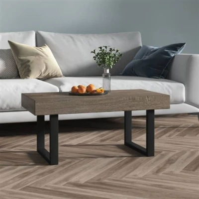 Afbeelding van Salontafel 90x45x40 cm MDF en ijzer grijs zwart