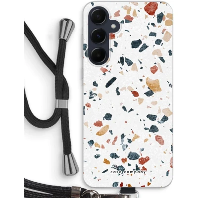 Afbeelding van Case Company® hoesje met Koord geschikt voor Samsung Galaxy A55 Terrazzo N4 Telefoonhoesje Zwart Bescherming aan alle Kanten en Over de Schermrand