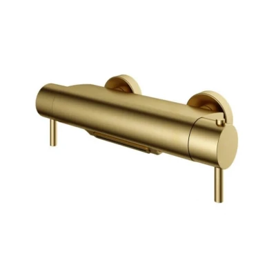 Afbeelding van HotBath Buddy/Buddy thermostatische badmengkraan met cascade uitloop Geborsteld messing