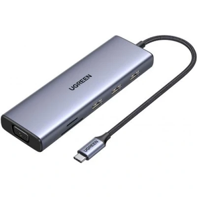 Image de Hub 9 en 1 UGREEN Gris avec HDMI 4K + USB C PD100W 3 Ports A 3.0 lecteur carte SD/micro SD VGA 1080P