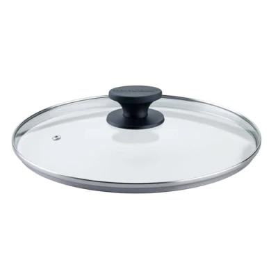 Afbeelding van Fackelmann Pannendeksel van glas, 28 cm, hittebestendig, bakeliethandvat, ombré zwart, universeel deksel voor alle pannen