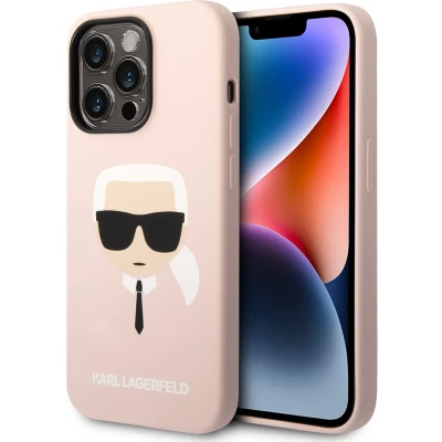 Afbeelding van Karl Lagerfeld Silicone Back Cover Telefoonhoesje geschikt voor Apple iPhone 14 Pro Roze Bescherming &amp; Stijl