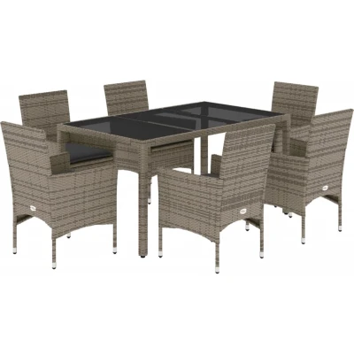 Afbeelding van vidaXL 7 delige Tuinset met kussens poly rattan en glas grijs