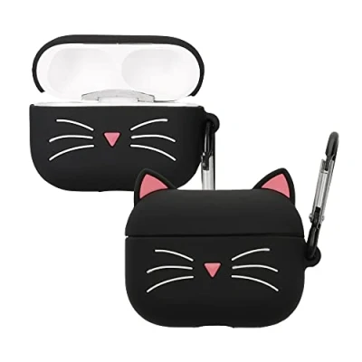 Afbeelding van kwmobile Hoes geschikt voor Apple Airpods Pro 2 Siliconen cover oordopjes in zwart / wit Kat design