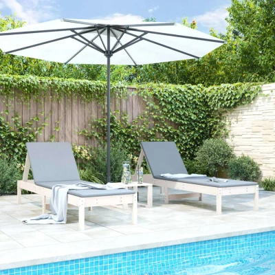 Afbeelding van Ligstoelen 2 st 199,5x60x74 cm massief grenenhout wit