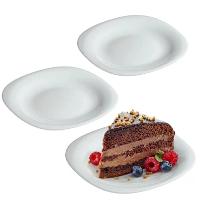 Afbeelding van KADAX Set van 3 witte dessertborden Vaatwasmachinebestendig taartborden versterkt glas Moderne ontbijtborden Platte