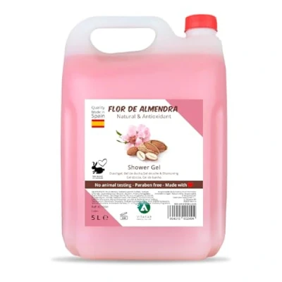 Afbeelding van douchegel 5 liter amandelbloesem vloeibare in industrieel formaat met vulmondstuk speciaal voor hotels en spa 5000 ml