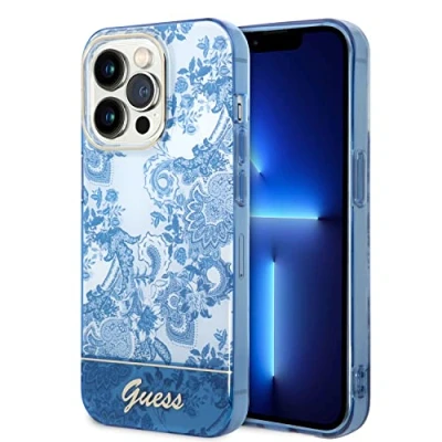 Afbeelding van Guess Toile de Jouy Back Case Geschikt voor Apple iPhone 14 Pro (6.1&quot;) Blauw