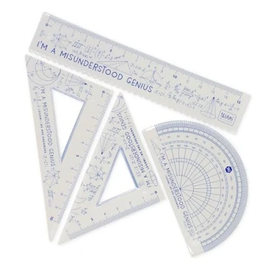 Afbeelding van Legami Geometrische set, met liniaal van 15 cm, 60 team 10 180 gradengradenboog voor school, inclusief etui, flexibel materiaal, Genius thema