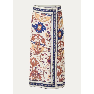 Afbeelding van Ba&amp;sh dames Varper midi rok met grafische print in de kleur Gebroken wit, maat: 38