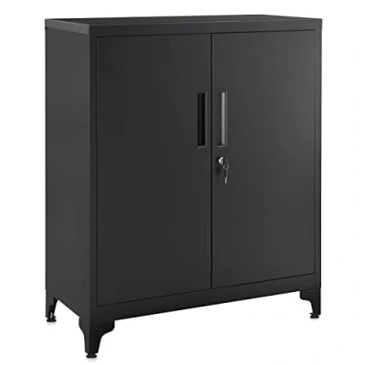 Afbeelding van SONGMICS OMC013B01 Multifunctionele opbergkast, bureaukast met 2 deuren, afsluitbare stalen kast, kantoor, woonkamer, zwart
