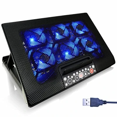 Afbeelding van AABCOOLING NC77 Geventileerde laptopstandaard met 6 ventilatoren, verstelbare helling en blauwe led, draagbare gaming koeler, notebook koeler tot 15,6 inch consoles