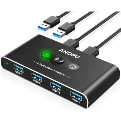Afbeelding van ANOPU USB 3.0 Switch, KVM Switch 4 Poorten voor 2 PCs, computers die apparaten delen, hoge snelheid 5 Gbps, schakelaar muis, toetsenbord, scanner met kabels