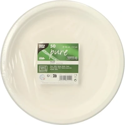 Afbeelding van PAPSTAR 50 borden van puur ongedeelde suikerriet Ø 26 cm · 2 wit