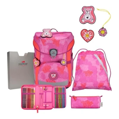 Afbeelding van DerDieDas Schooltas ErgoFlex Easy Schulranzenset 5 delig Roses Paars