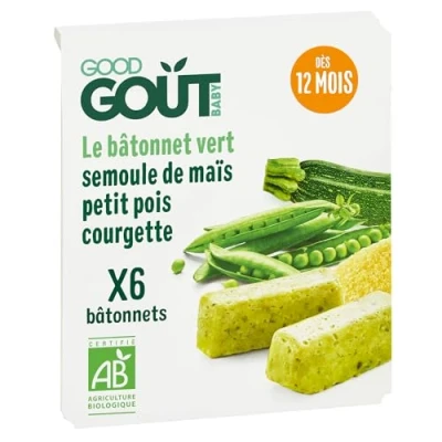 Afbeelding van Good Goût Groene Sticks Kleine Erwten Courgette Maïsmeel Vanaf 12 Maanden Biologisch 6