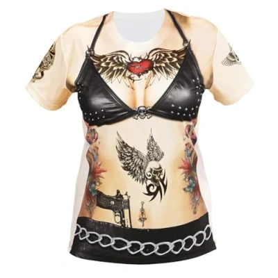 Afbeelding van Widmann Aso &amp; Biker New Kids Kostuum Tattoo Shirt Rocker / Nadja Vrouw Zwart, Beige Small Medium Carnavalskleding Verkleedkleding
