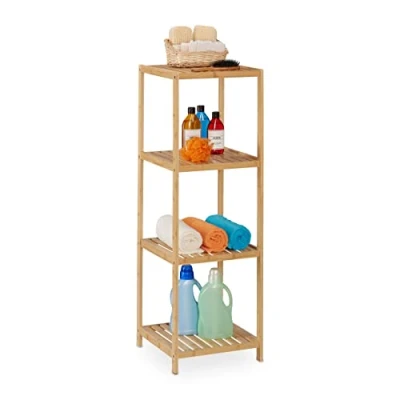 Afbeelding van Relaxdays Bamboe badkamerrek met 4 legplanken, 116,5 x 38 39,5 cm (h b d), vrijstaand, voor badkamer en keuken, naturel