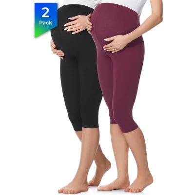 Afbeelding van Be Mammy 3/4 legging, broek voor zwangerschap, 2 stuks, BE20 229, zwart/bordeaux, XL, stuks zwart/bordeaux