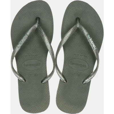 Afbeelding van Havaianas SLIM FIT LOGO Metallic Teenslippers, Maat: 41 42, Green Kunststof