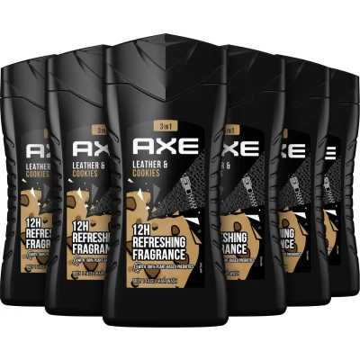 Afbeelding van 12x Axe 3 in 1 Douchegel Leer en Koekjes 250 ml