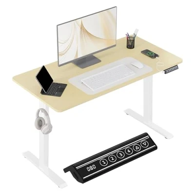 Afbeelding van WOLTU In hoogte verstelbaar bureau 120 x 60 cm, elektrische tafel, computerbureau met USB oplaadpoort, stabureau geheugenbediening, eiken TS194nh02