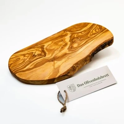 Afbeelding van Snijplank, olijfhout, natuurlijk gesneden, met rand, 35 cm