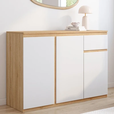 Image de Buffet 100 cm TOMI 3 portes et 1 tiroir blanc bois