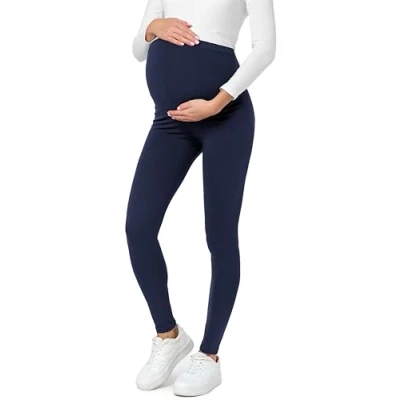 Image de Be Mammy BE20 230 legging de grossesse long en coton pour femme enceinte, grossesse, culotte taille haute, doux et élastique, Marine, S