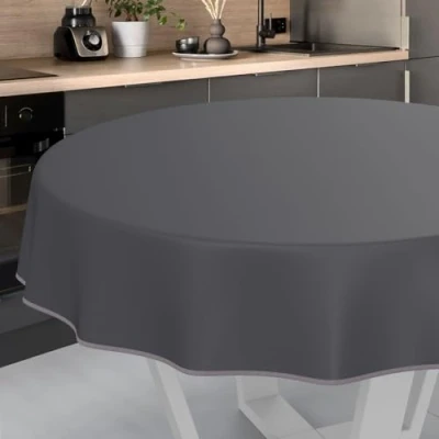 Afbeelding van Afwasbaar tafelzeil, tuintafelkleed, voor binnen en buiten, rond, 140 cm, met zoom, antraciet