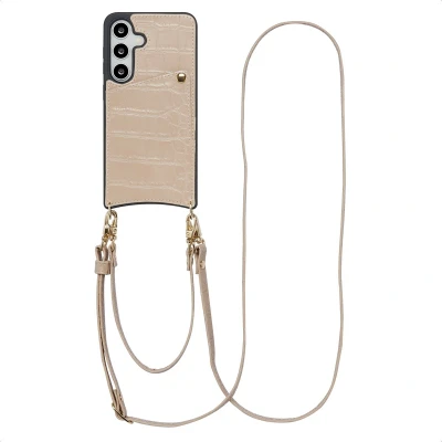 Afbeelding van Selencia Nova Croco Telefoonhoes met Koord en Pashouder voor de Samsung Galaxy S24 / S25 Beige