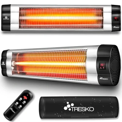Afbeelding van TRESKO warmtestraler Zilver 2500W infrarood muurheater terrasverwarmer