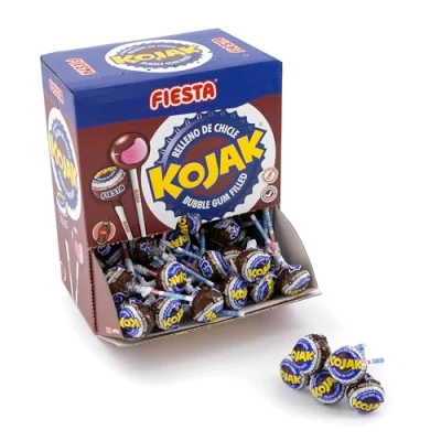 Image de FIESTA Kojak Bonbons avec bâton de saveur queue farcie gomme Boîte 100 pièces