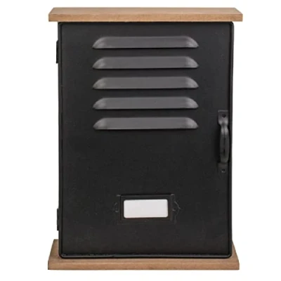 Afbeelding van Locker sleutelkastje van hout/metaal 20 x 27.5 cm Sleutel kluisje/opberg kastje zwart