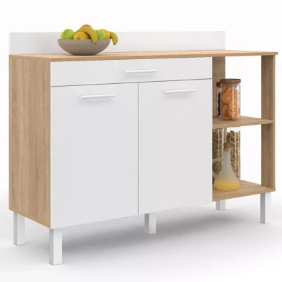 Afbeelding van IDMarket Dressoir voor de keuken, 120 cm, CINA werkblad, hoogte 83 2 deuren + lade in beukenlook en wit