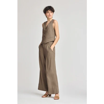 Afbeelding van Polo Club Dames Taupe Katoen Linnen Broek Deia Met Details 38