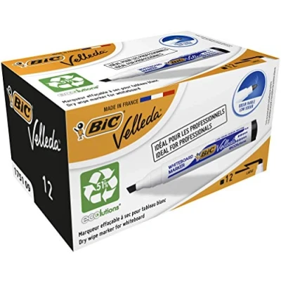 Afbeelding van Viltstift Bic 1751 whiteboard schuin zwart 3.7 5.5mm Omdoos a 12 stuk stuks