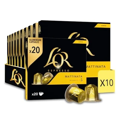 Image de L&#039;OR Café Espresso Lungo Mattinata Intensité 5 Saveurs Chocolat et Agrumes 10 lots de 20 capsules aluminium