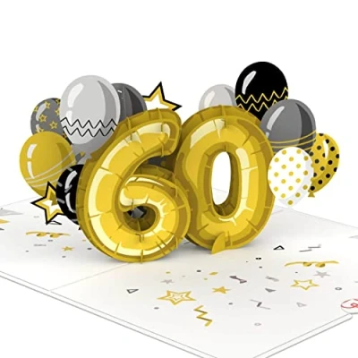 Afbeelding van papercrush® Pop up kaart 60e verjaardag handgemaakte 3D verjaardagskaart voor vrouwen en mannen (60 jaar) speciale wenskaart met envelop