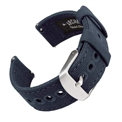 Afbeelding van Archer Watch Straps Horlogeband van canvas voor dames en heren Reservearmband Meerdere kleuren 18 mm, 20 22 Navy Blauw, Casual, Klassiek