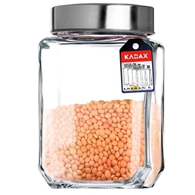 Afbeelding van KADAX Glazen container voor specerijen, transparante pot noten, snoep, met deksel, voorraadpot, voedselcontainer, voorraadpot (500 ml, grijs)