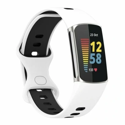 Afbeelding van FitBit Charge 5 &amp; 6 Sportbandje met dubbele lus Wit / zwart Tweekleurig Maat: L