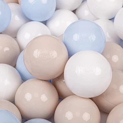 Afbeelding van KiddyMoon 100 ballen/7 cm kleurrijke plastic ballen voor zwembad kind baby made in EU, pastelbeige/pastelblauw/wit