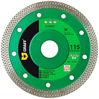 Afbeelding van GRAFF diamant slijpschijf 115 mm diamantschijf voor harde tegels, keramiek, marmer, graniet, natuursteen fijne diamantschijf, snede 1,2 mm, haakse slijpers